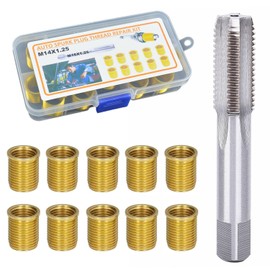 Taipintee 10pcs Spark Plug Thread Hole Repair Tools M14×1.25mm with Tap Metal Material Suitable for Petrol Engines Generators Diesel Engines (Gold)