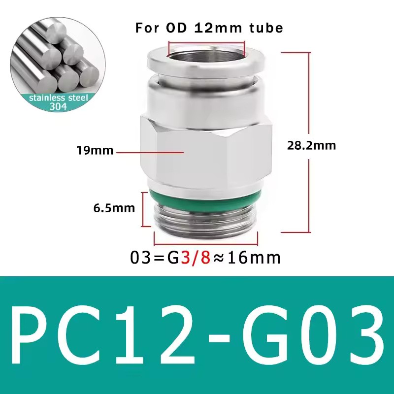 10-Pack PC4-M5 304 Stainless Steel Pneumatic Quick Connect Fittings