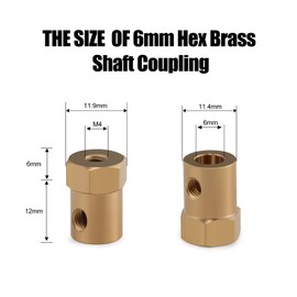 SHALUOMAN 4pcs Hex Coupler 4mm Bore Motor Hex Brass Shaft Coupling Connector for Car Model Shaft Connection RC Motor Car Wheels Tires Shaft Motor (6mm)