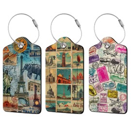 Travel Stamp Luggage Tag 3 Pack Travel Cruise Luggage Tags for Suitcases, Identifiers Bag Tags with Privacy Flap, Baggage Name Tag for Women Men Luggage Backpack Handbag School Bag