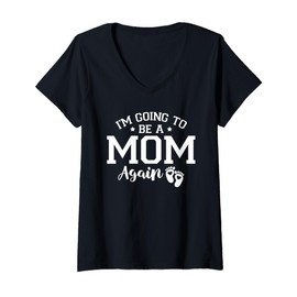 Womens I'm Going To Be A Mom Again Pregnancy Gender Reveal Gifts V-Neck T-Shirt