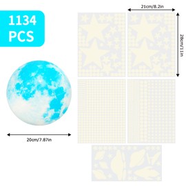 Glow in The Dark Stars Ceiling, 1134PCS Realistic 3D Glow in The Dark Stickers Moon and Stars Wall Decals Planets Solar System Wall Stickers for Ceiling for Kids Bedroom - Green (Blue)