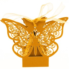 50pcs Butterfly Laser Cut Favor Ribbon Boxes Wedding Birthday Party Gift Candy Boxes (Orange)