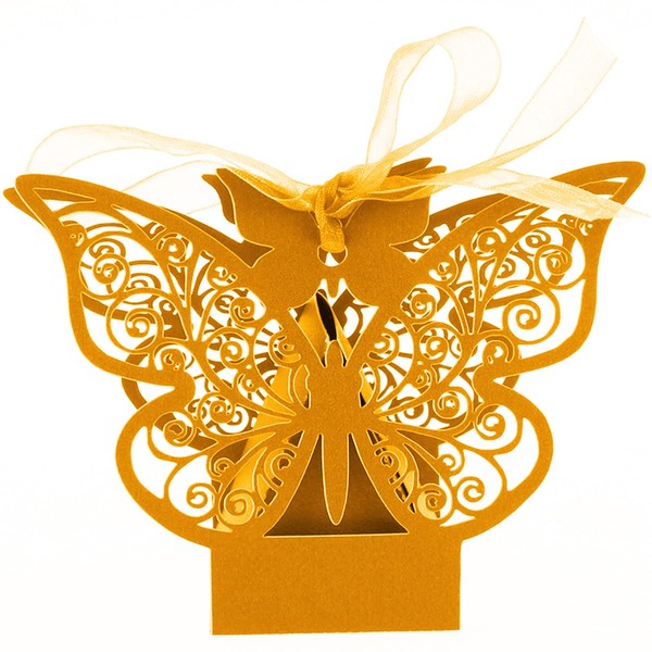 50pcs Butterfly Laser Cut Favor Ribbon Boxes Wedding Birthday Party