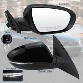 Lqito Right Passenger Side Mirror Compatible With 2011 2012 2013 Kia Optima With Manual Folding Power Glass Turn Signal Black Replace#876202T110(5Pins)