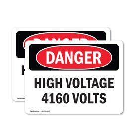 (2 Pack) High Voltage 4160 Volts OSHA Danger Sign 5 Inch X 3.5 Inch Vinyl Label Decal Sticker Weather Resistant, UV Protected for Workplace, Business, and Construction Site, Made in the USA