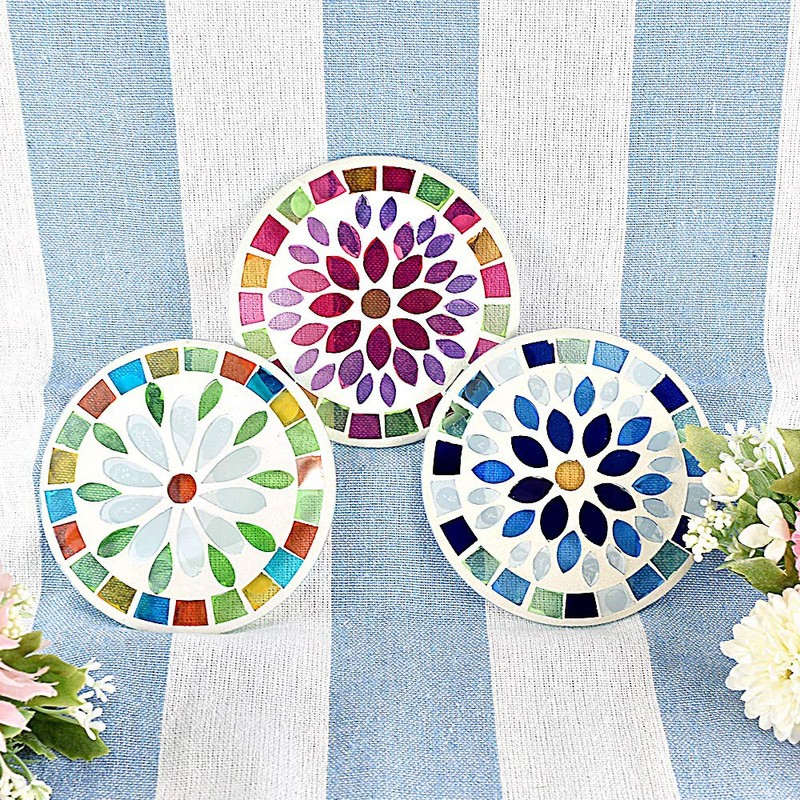 CNJYK5 Cute Handmade Glassware Mossa Coaster Flower Pink Folkart