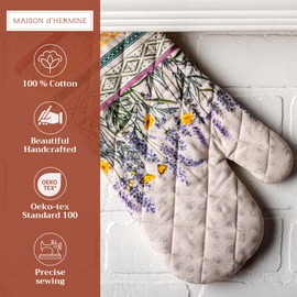 Maison d' Hermine Oven Gloves 100% Cotton Oven Mitt Heat Resistant Cooking Gloves with Loop, Baking Microwave, Handling Hot Pans, Fanny Lavender - Spring/Summer(7 Inch x 13 Inch)