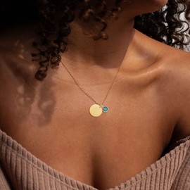 SWNXMG Dainty December Birth Flower Holly Blue Created-topaz Birthstone Necklace for Women Birthday Gifts,14k Gold Plated Floral Jewelry Gift for Her