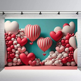 3D Heart Balloons Valentine's Day Backdrops for Photography Princess Girl's Birthday Party Decorations Baby Bridal Shower Mother's Day Lovers Wedding Party Background (5X3FT)