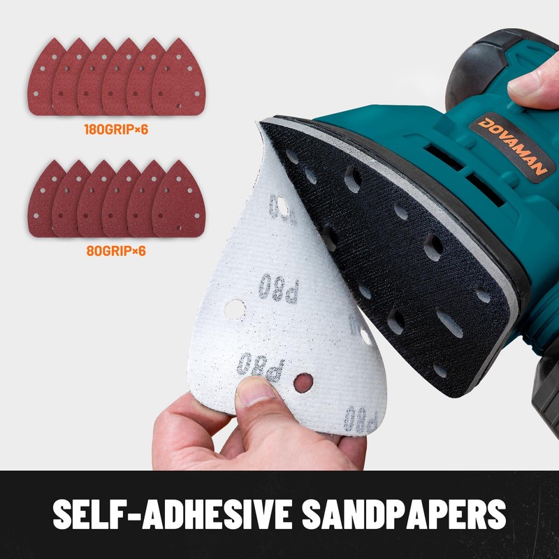 DOVAMAN DLS03A Detail Sander, 130W Palm Sander Tool, Dust Collection