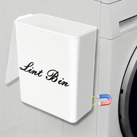 Artilife Magnetic Plastic Lint Bin with Lid for Laundry Room, 6 X 5 Inch Compact Wall Mount Lint Holder for Dryer, Small White ABS Trash Can for Dryer Lint and Sheets