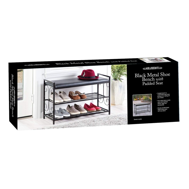 Scroll Metal Design 3 Tier Entryway Shoe and Sitting Storage