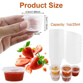 Pack of 100 Small Plastic Jars with Lids, 25 ml, Reusable Small Tins with Lids, Plastic, Plastic Containers, Storage Jars for Sauces, Spices, Dips, Ketchup Salads (1 oz)