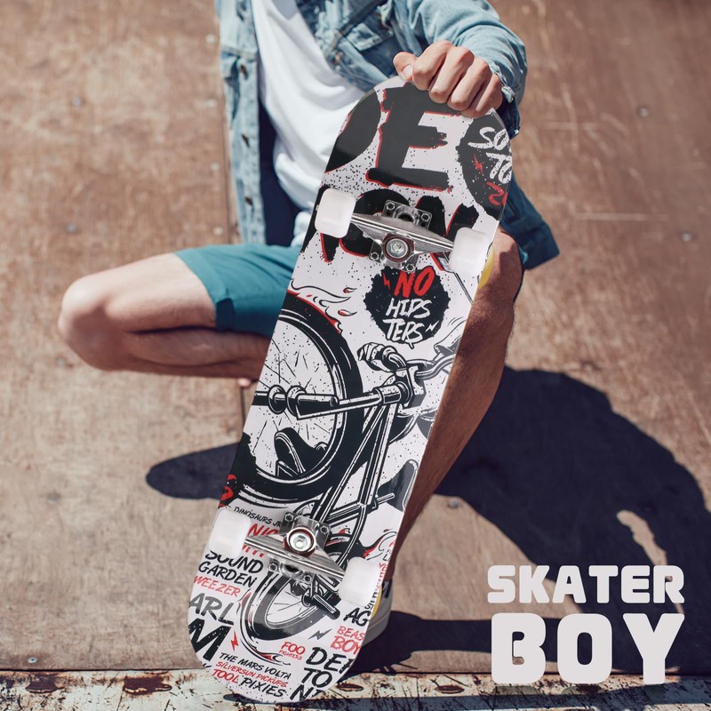 Professional Double Kick Skateboard, 31 inch Maple Deck, ABEC-9 Bearings,