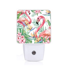 SLHFDKL Summer Flamingo Night Light, Plug-into Wall Palm Tree Tropical Flower Nightlight Lamp with Dusk to Dawn Sensor, Led Lamp 0.5W Energy Efficient for Boys Girls Adults Home Decor