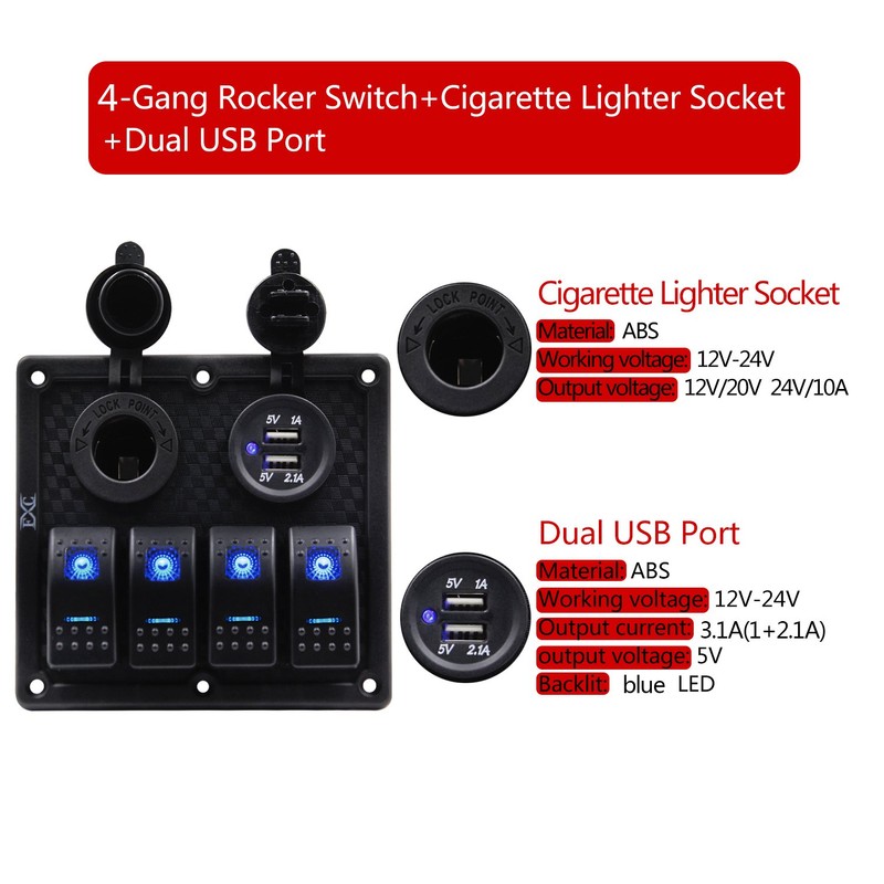 Purishion 4 Gang Rocker Switch Panel with Dual USB &