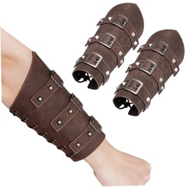 1 Pair Arm Guards Faux PU Leather Bracers One Size Buckle Armor Adjustable Medieval Armor Vintage Viking Armor for Role Play Cosplay Leather Bracers Viking Armor Arm Guards Knight Armor