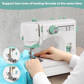 Uwyriwooq Sewing Machine for Beginners, Mini Sewing Machine with Sewing Kits, Electric Portable Sewing Machine with Full Featured, Built-in 12 Stitches, Twin Needle (White and Green)