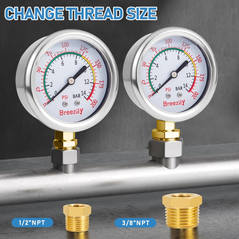 Water Test Pressure Gauge,2.5" Dial,0-200PSI/0-1.4MPA,with 1/4x 1/2 NPT and 1/4x