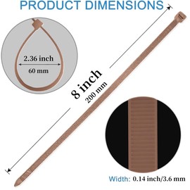 Aroono 8 inch Zip Ties-0.14" Width, 250 PCS Wire Ties with 40lbs Strength, Self-Locking Nylon Cable Ties, UV Resistant, High/Low Temperature Resistant, for Home, Office, Fencing, and Gardening-Brown