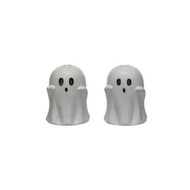 Embossed Stoneware Ghost Shaped Salt & Pepper Shakers, Set of 2