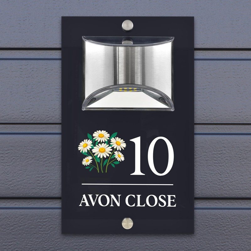 Custom Signs Solar Illuminated Modern Anthracite House Number Sign 24cm