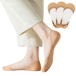 F Flammi No Show Socks Women Non-Slip Invisible Liner Socks Cotton for Flats Heels Pumps Lofers (9-11, 3 Pairs- Beige)