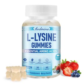 andmino L-Lysine Gummies 1000 mg, with Trehalose, L Lysine Gummies for Lips & Oral Wellness, Immune Support & Collagen & Calcium, for Adults & Kids, Non-GMO, Vegan, Gluten Free, Berry Flavor, 60