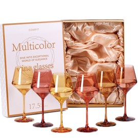Brown Wine Glasses Set Of 6 - 17.5oz Hand Blown Crystal Colorful Wine Glasses With Long Stem and Thin Rim,Terracotta WIne Glasses for Wine & Cocktails, Premium Gift for Wedding, Anniversary, Birthday