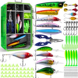 Ghosthorn Fishing Lures Kit 141Pcs Tackle Box with Tackle Included Crankbaits Spinner Hooks Weights Pliers Fishing Accessories Gear and Equipment for Bass Pickerel Trout Freshwater Gift for Men