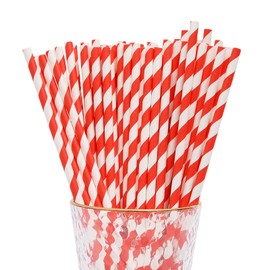 YAOSHENG Pack of 100 Red Paper Straws, Biodegradable, Colourful Drinking Straws, Suitable for Parties, Weddings and Occasions