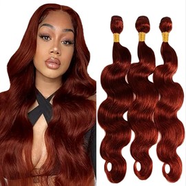 Tuheerst Body Wave Human Hair Bundles #33 Reddish Brown Human Hair 3 Bundles 50 g/PC Human Hair Extensions Real Hair Wefts Bundles Double Weft Remy Hair for Woman 12 14 16 Inches