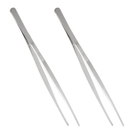 Aopin 2pcs Length 1-3/16 Inch (300mm) Stainless Steel Straight Blunt Tweezers Polished Stainless Steel Heat Resistant,with Non-Slip Straight Tooth Pattern,Metallic Silver
