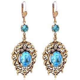 Nobel Schmuck Women's Gold Art Nouveau Chandelier Earrings Turquoise, Glass, Crystal