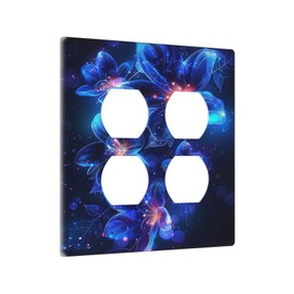Wpshijia Decorative Outlet Covers Fantasy Glowing Blue Flowers Glitter Neon Floral 2 Gang Double Duplex Socket Covers Electrical Light Switch Cover Plates Dual GFCI Wallplates for Bathroom Bedroom