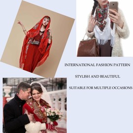 LOVNBHELP Russian Style Muffler Scarf Women's Traditional Scarf Wrap Tassel Shawl Fringes Neck Head Shawl Retro Scarf Floral Poncho Printing Shawl/Wine Red