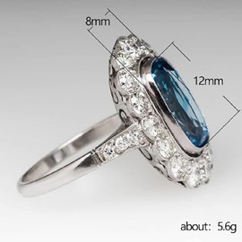 Ladies Sapphire Engagement Wedding Ring in Sterling Silver Luxurious Color Jewel Ring Set with Ocean Blue Zircon Women's Ring Anniversary Celebration Dinner Hand Jewelry Eternal Promise Ring 537, 9,