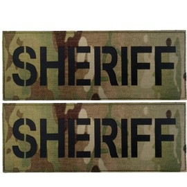 Infrared Reflective Sheriff Patch, Tactical Military Morale Emblem Vest Combat Plate Carrier Law Enforcement Badges with Hook and Loop Fastener Backing, Bundle 2 Pieces (Army Green, 10.55 x 3.15Inch)