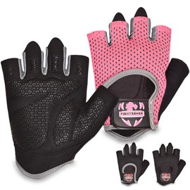 FIGHTSENSE Workout Gloves for Men Women, Weight Lifting Glove with Non-Slip Silicon Padded Palm, Breathable, Lightweight Exercise Gym Gloves for Weightlifting Powerlifting Cycling Rowing (Pink, L)