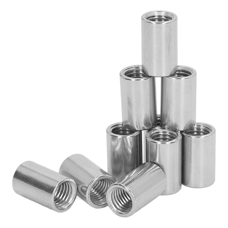 10Pcs Coupling Nut Round Rod Connector Female Thread 304 Stainless