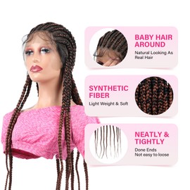 PROTEA Braided Wigs for Black Women, Full Lace Frontal Box Braids Wigs with Baby Hair, Lightweight Synthetic Fully Handmade Braided Wig, 36Inch #1BP30