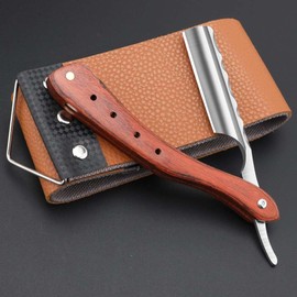 Maquinilla de afeitar de acero inoxidable de primera calidad con correa de afeitar para hombres, maquinilla de afeitar profesional de borde recto para barbero