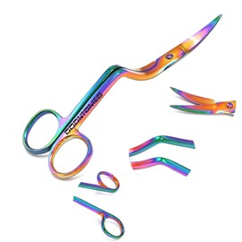 OdontoMed2011 Multi Titanium Rainbow Color 6 Inch Bent Handle Curved Embroidery Scissors-Perfect for Machine Embroidery