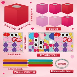 24 Sets Valentine's Day Craft Kits Valentine Owl Mini Box DIY Craft Valentine Mailbox with Popsicle Stick for Home Classroom Exchange Gift Party Activity Favors Suppiles Mail Box Crafts for Girls Boys