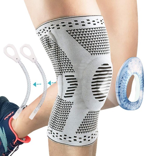 Beister Knee Compression Support Sleeve, Side Springs Stabilizers Knee Brace for Men & Women with Patella Gel Pad & Anti-slip Strips for Meniscus Tear, Arthritis, Sport Joint Pain Relief, Knee Protect