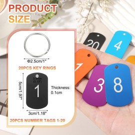 PATIKIL 20PCS Number Tags 1-20, Number Key Tags Aluminum Numbered Keychain Metal Rectangle with Key Rings for Organizer Field Sales Hangers Clothes Labels ID, Black