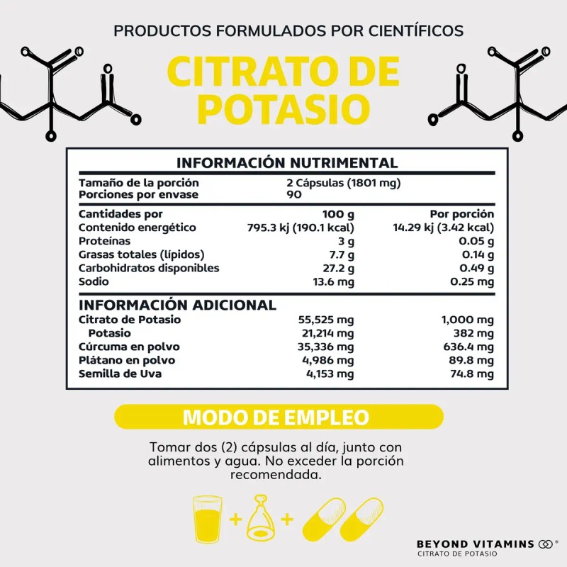 Citrato Potasio 1000mg Platano Polvo Curcuma Capsulas Curcuminoides Semilla Uva