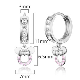 925 Sterling Silver Rhodium Plated Channel CZ Mouse Baby Girl Hoop Huggie Earrings