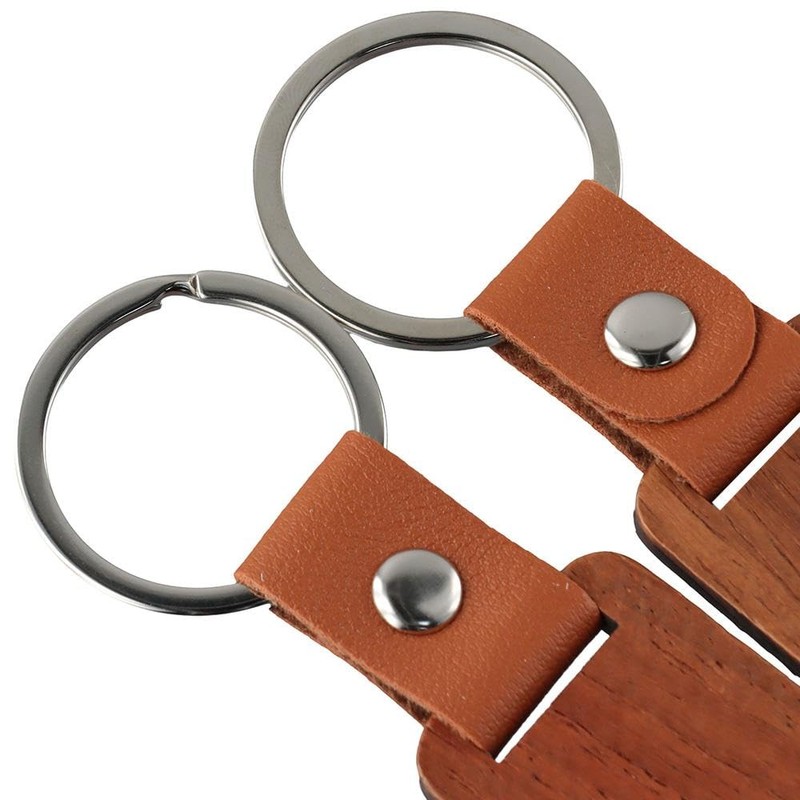 [Qicarkey] 10pcs Rectangle Leather Keychains Unfinished Wooden Key Holder Blank